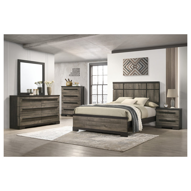 Commode de chambre à 6 tiroirs avec finition deux tons gris ébène - Mobilier de rangement moderne en bois pour l'organisation de la chambre à coucher