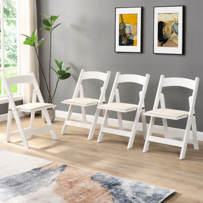 4Pcs Chaises pliantes confortables - Coussin beige en bois massif avec tablette blanche pour une vie confortable en bois, facile à plier et à ranger, et