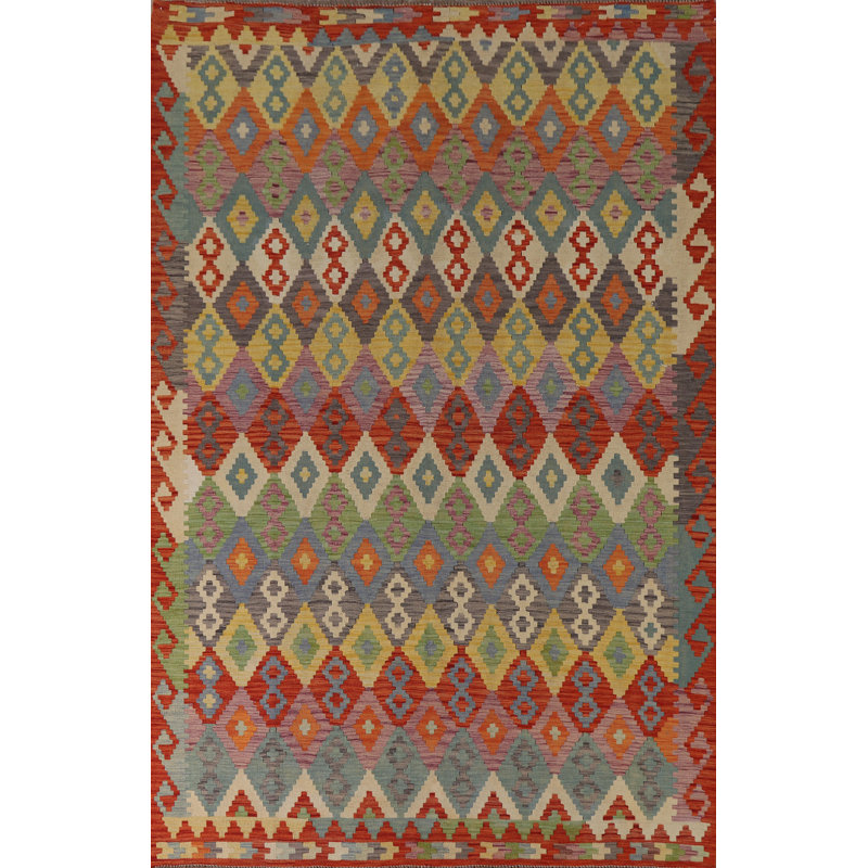 Tapis de salon réversible en laine Kilim 7 x 10