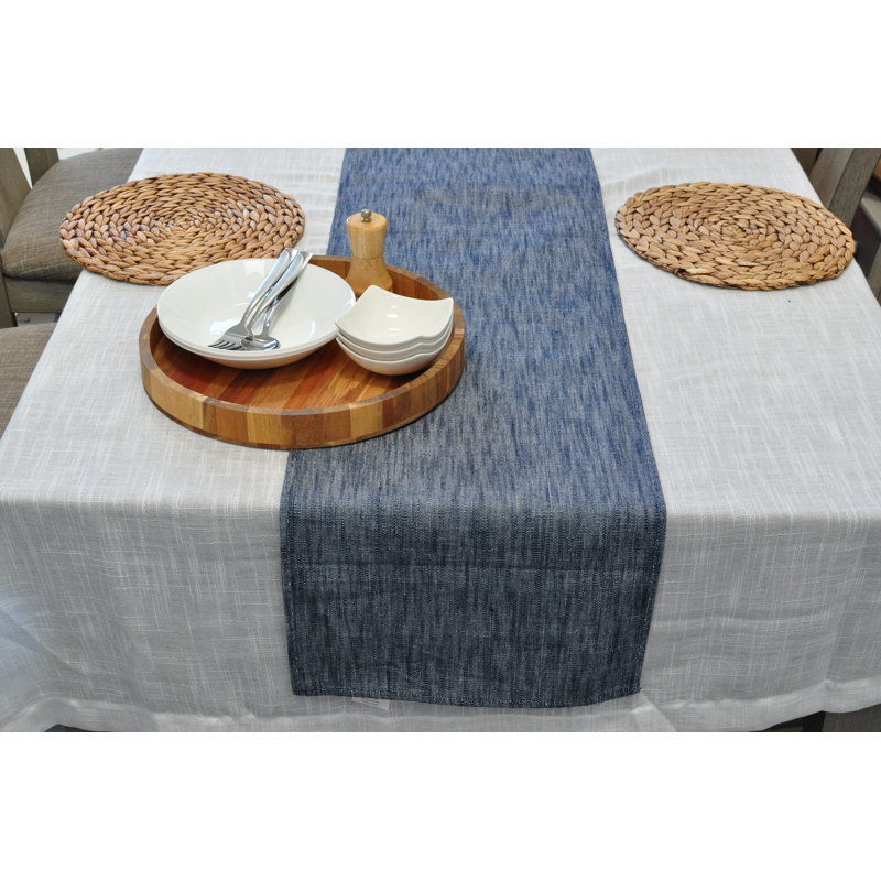 Chemin de table en coton avec bords cousus décoratifs, écharpe de commode, couvercle supérieur de meuble, Bleu