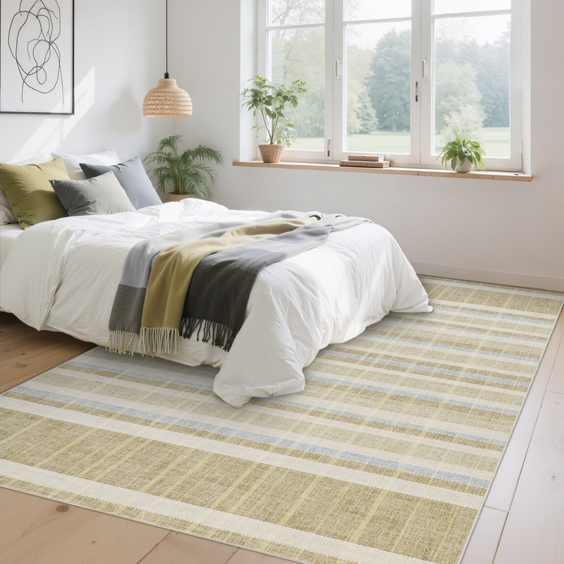 Tapis lavable à carreaux à poils courts avec envers antidérapant, Riz chameau, 8*10ft