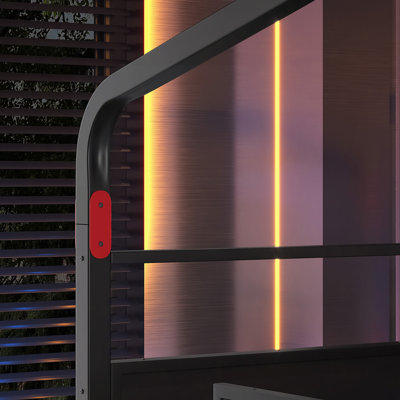 Lit mezzanine bas avec bureau latéral et ports USB, lit mezzanine en métal de style jeu avec lumières à DEL, armoires de rangement et auvent chic