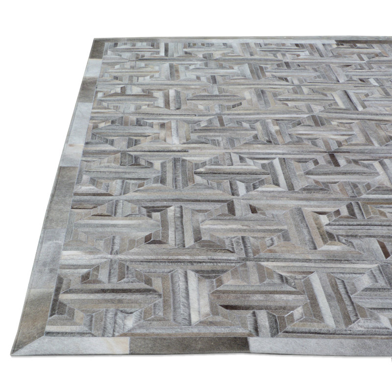 Natural Hide Cowhide Geometric Area Rug in Gray, Rectangle 8' x 11'
