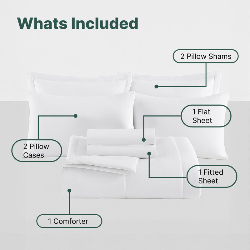 Ensemble d'édredon en microfibre 7 pièces Beddora, Grand édredon et 6 pièces supplémentaires, Blanc brillant