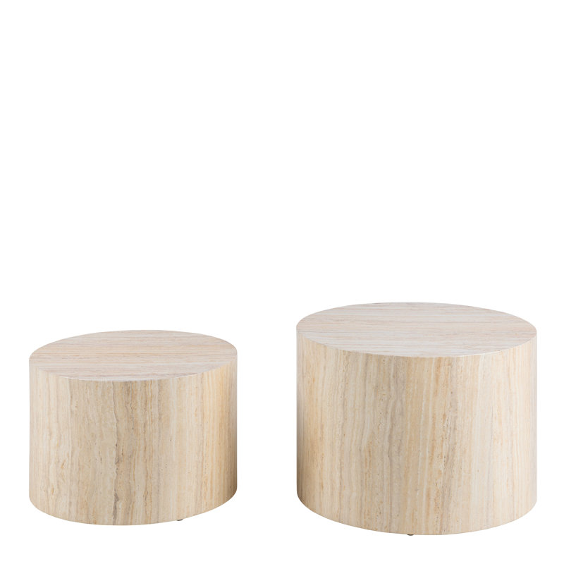 Dice Round Coffee Table Set, Light Oak