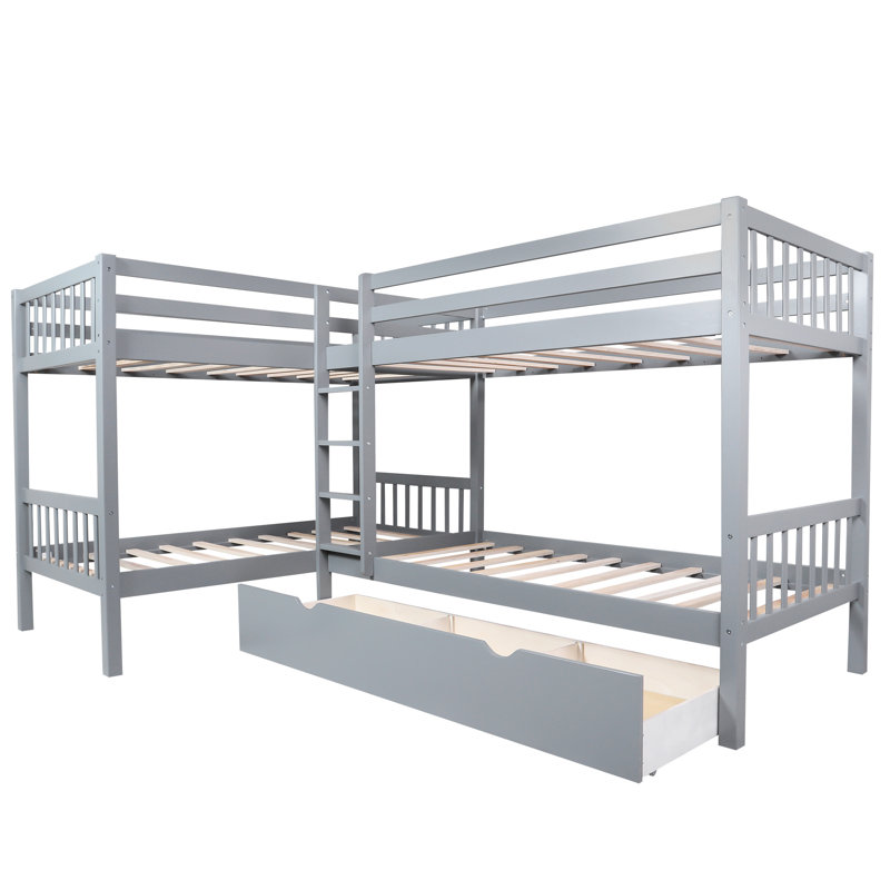 Antanae Kids Twin Bunk Bed with Drawers, Gray