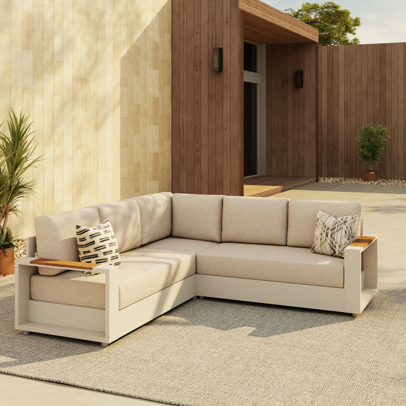 Ensemble de canapé modulaire d'extérieur en aluminium en forme de L