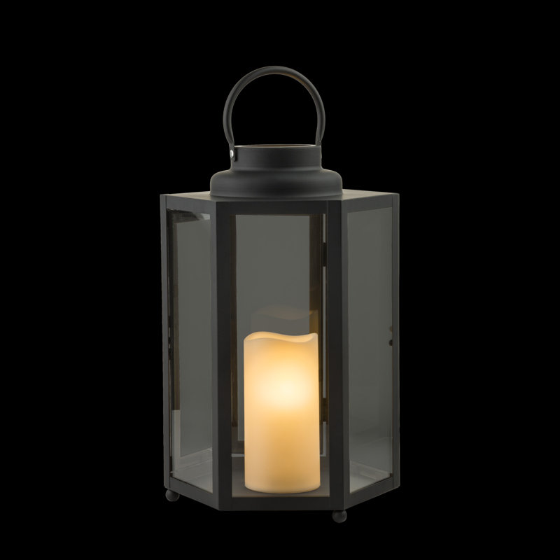 Lanterne hexagonale en métal à piles avec lumières DEL, H 14 po x l 9 po x p 9 po