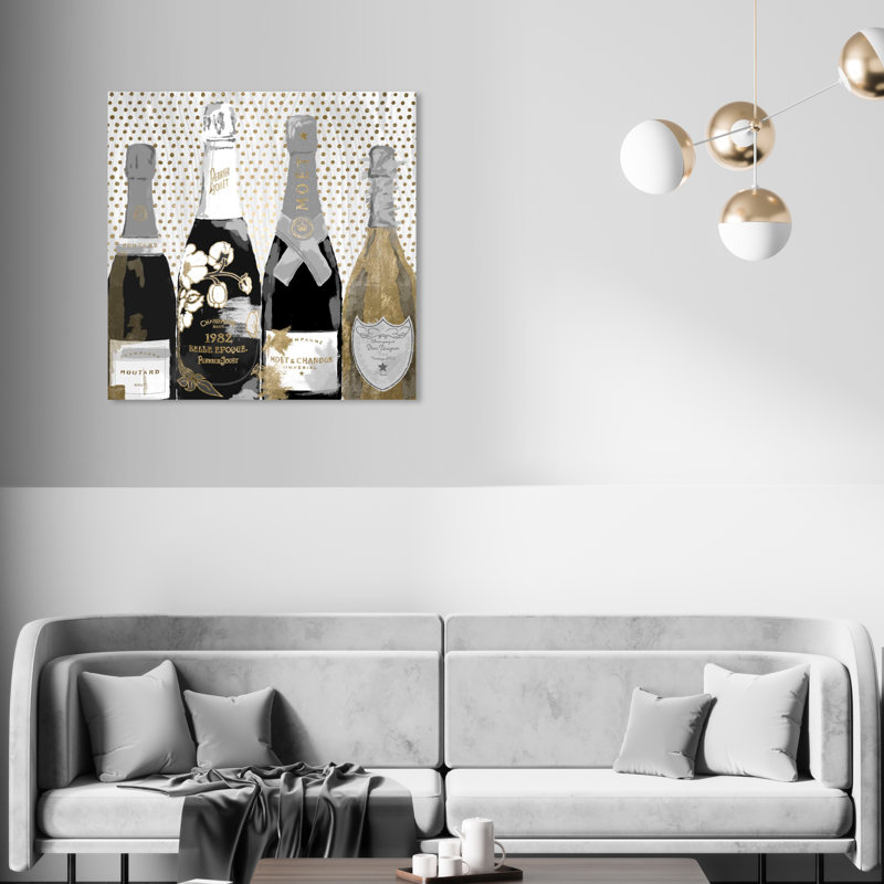 Drinks and Spirits «Pass the Bottle Night» Champagne - impression sur toile tendue, H 12 po x l 12 po, Toile tendue
