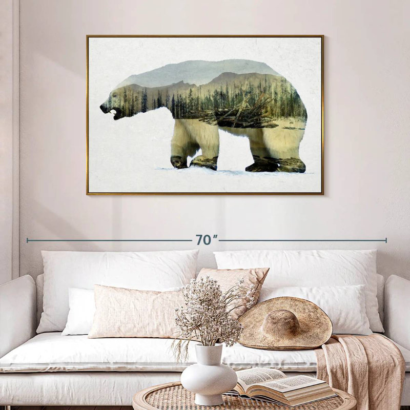 Arctic Polar Bear, 46" X 31", Floating Frame Gold
