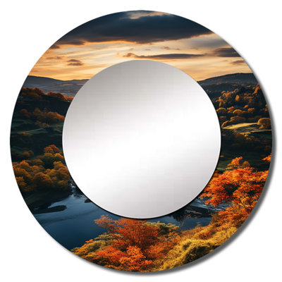 Samya Forest Autumn In The Usa II - Forest Decorative Mirror, Traditional Round Wall Mirror, Printed Metal Art