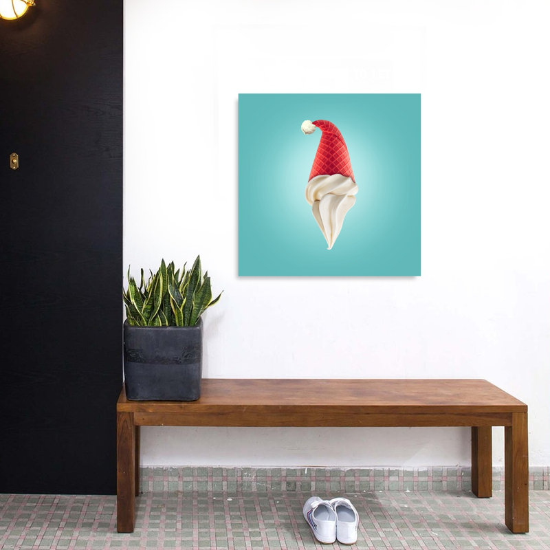 Santa Hat Ice Cream Colourful Modern Surreal Winter Landscape Wall Art Print, 32" H x 32" W