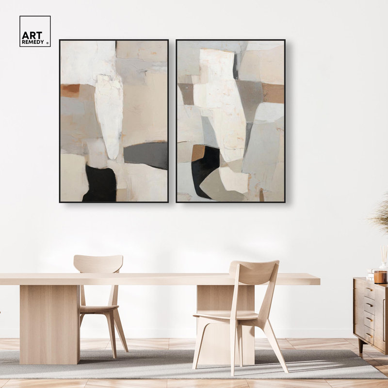 "Antique Wall", reproduction d'art sur toile, ensemble d'art bohème neutre par Art Remedy, cadre noir, 36 x 54, 55" H x 37" W