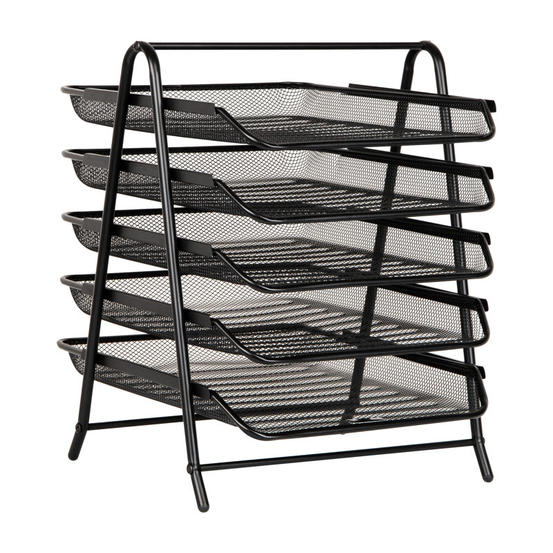 Organisateur de bac à papier à 5 niveaux, support de rangement vertical pour dossiers, bureau, filet métallique, noir, Noir