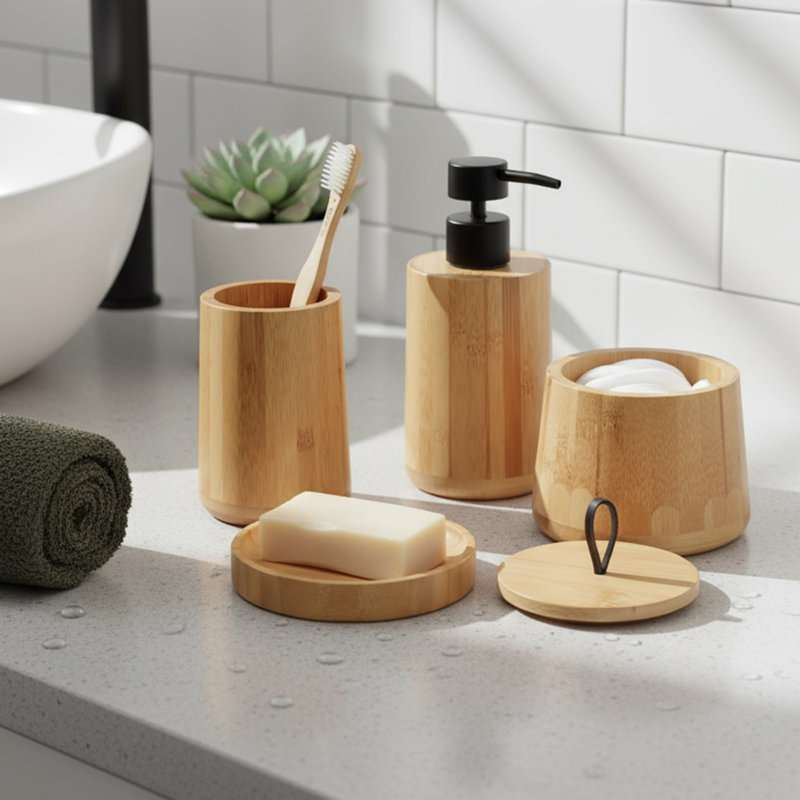 Bamboo Tumbler Cup & Toothbrush Holder
