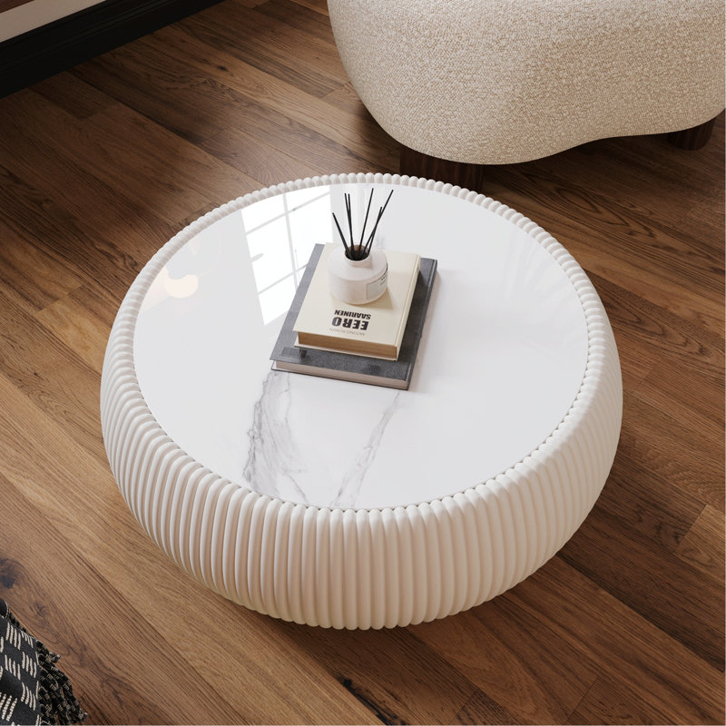 Table d'appoint moderne pour la maison, table basse en forme de tambour pour le salon, Marble / Beige