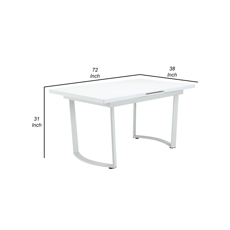 Rectangular Dining Table In High Gloss White Finish,Extendable dining table with Metal Legs