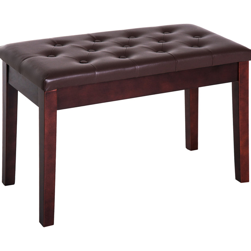 Duet- Keyboard Bench With Faux Leather Cushion And Robust Wooden Frame In Brown Piano Upholstery Base For Duets