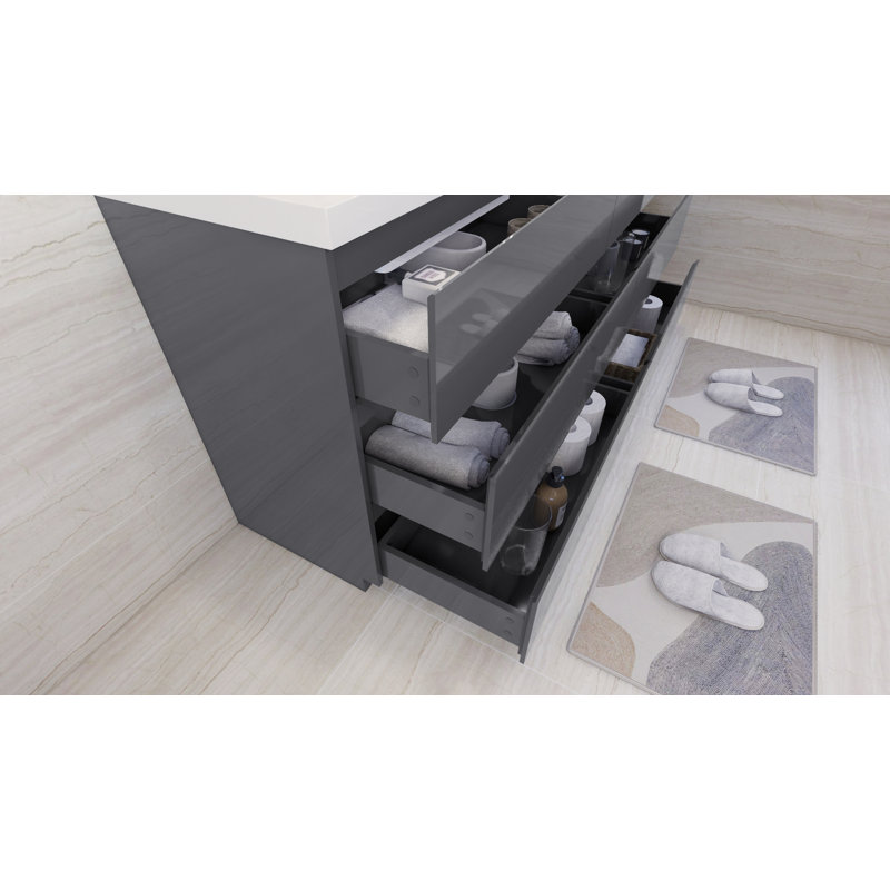 Ensemble de meuble-lavabo double 72 po Boularderie, Gris ultrabrillant