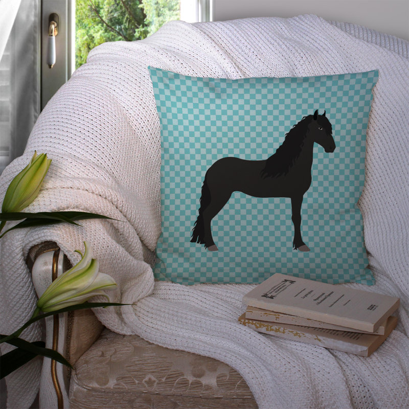 Coussin extérieur à chèque cheval, Bleu, 14 po x 14 po