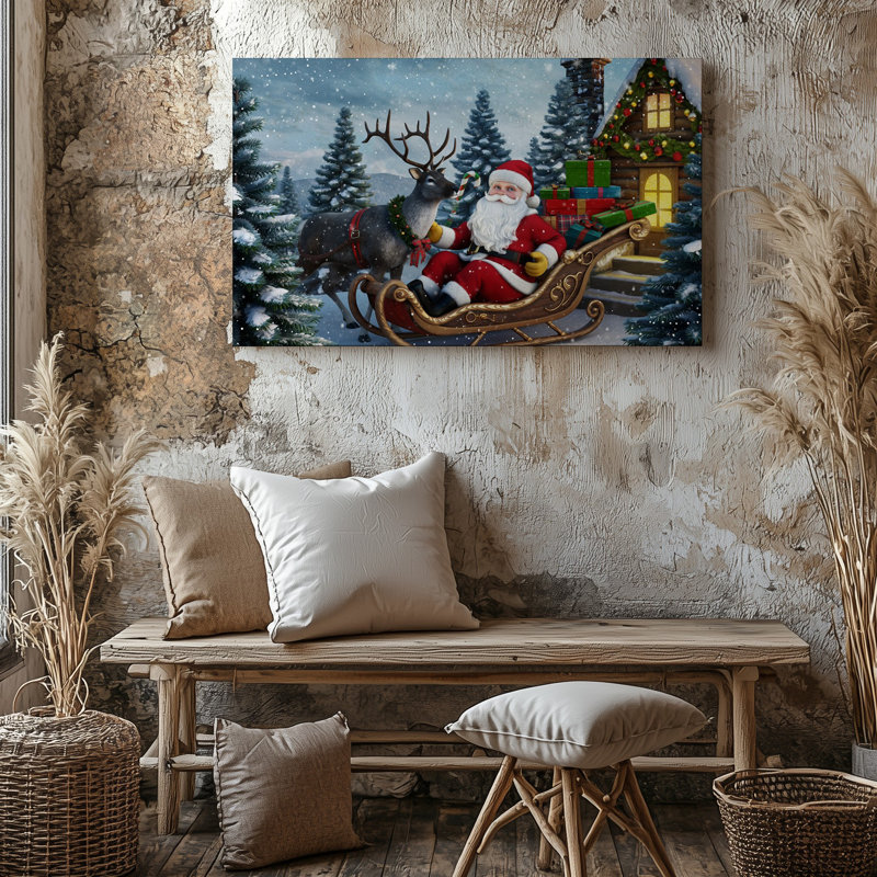 Toile, "Un joyeux père Noël dans un costume rouge vif", H 30 po x l 30 po