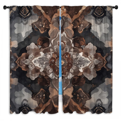 Rideaux de fenêtre détaillés à motif floral Mandala obscurcissant et transparent - 2 panneaux