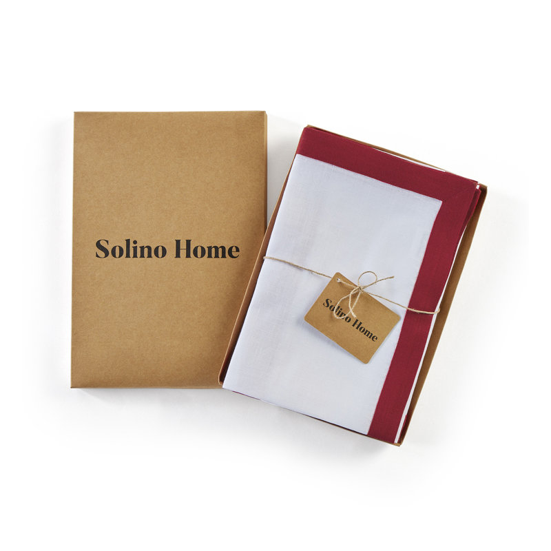 Classic - 100% Pure Linen Dinner Napkins, Red/White