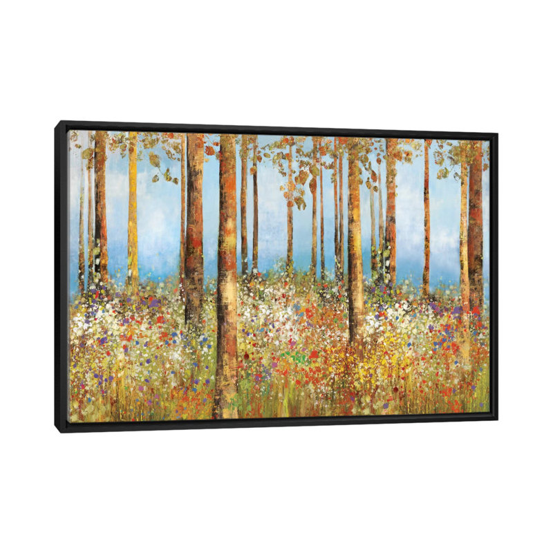 «Field of Flowers», reproduction sur toile, H 18 po x l 26 po x P 1,5 po, Pas de tapis, Toile avec cadre noir