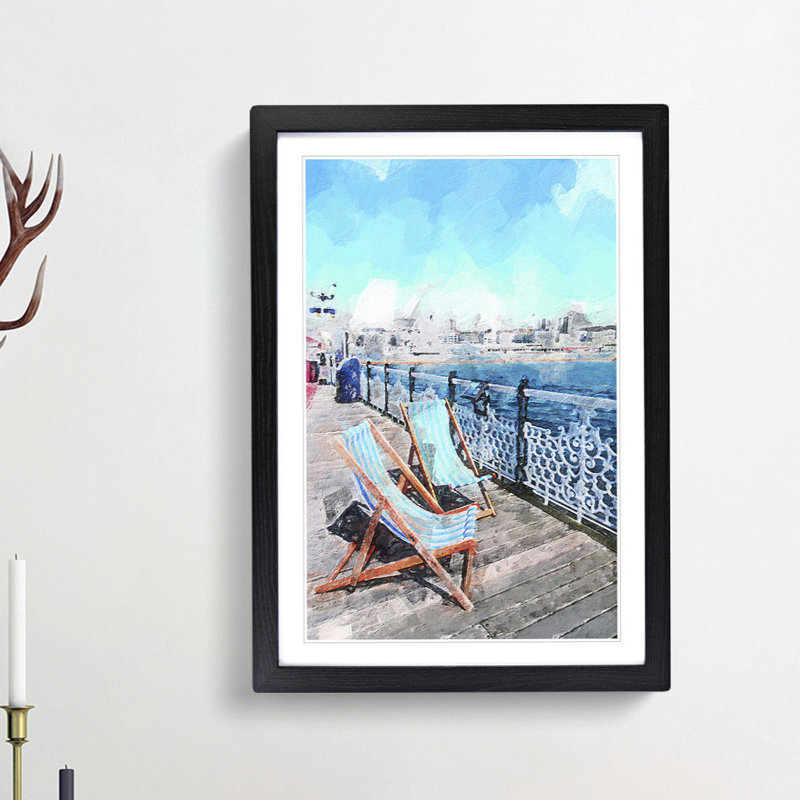 Upon Brighton Beach Pier in Abstract - Picture Frame Painting Print on MDF, Black Framed, 65cm H x 48cm W x 2cm D