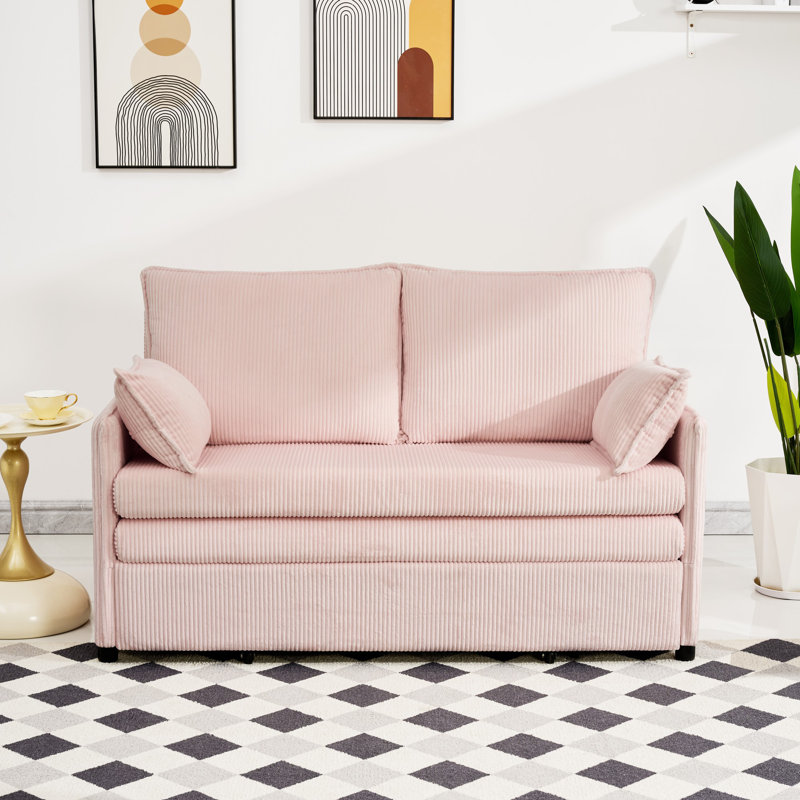 Canapé-lit convertible de 55 po Hudson, lit escamotable, canapé 3 en 1 avec poche latérale et ports USB, 55.5, Pink