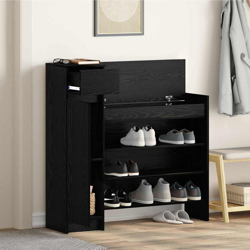 Shoe Cabinet 100.5 X 28 X 100 Cm Engineered Wood, Black Oak