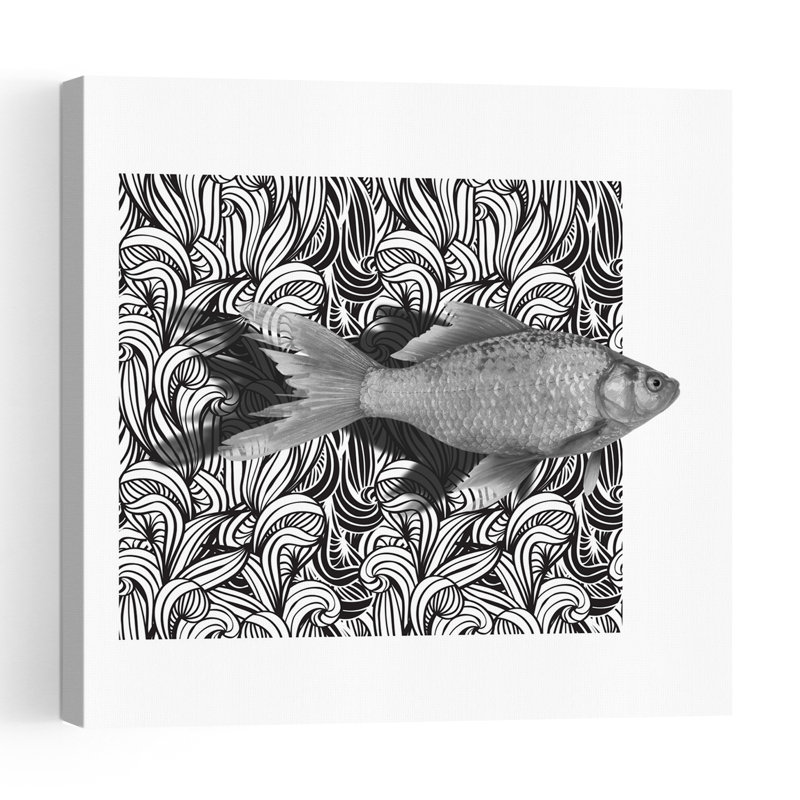 Fish And Flowing Pattern Abstract Contemporary Minimalist Fish Nature Wall Art Print by Marja Van Den - Wrapped Canvas Print
