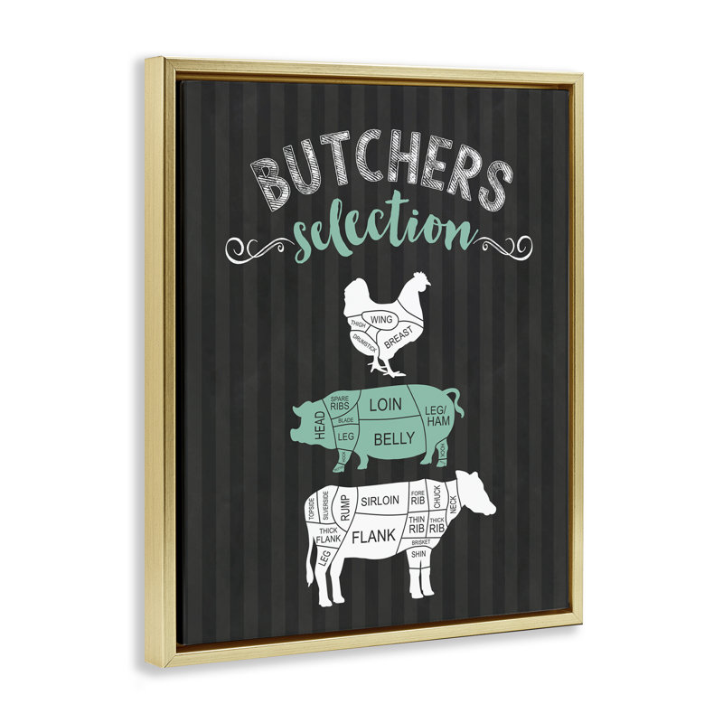 Cadre flottant noir et vert Butchers, H 31 po x l 25 po, Cadre flottant métallique doré
