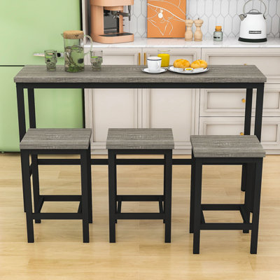 Gadd Modern 4-Piece Dining Set, Counter Height Dining Table with Steel Base and 3 Stools