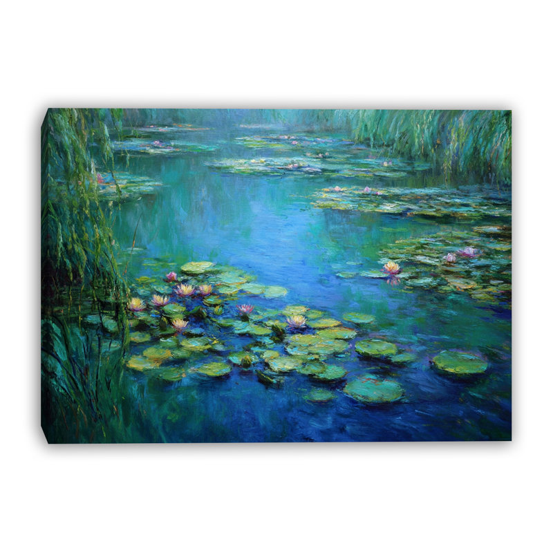 «Serene Blue Lily Water», art mural sur toile tendue, H 30 po x l 40 po x P 1,5 po
