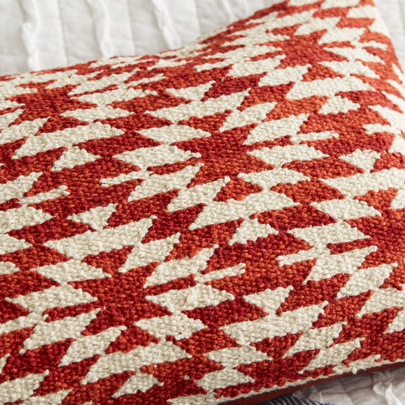 Feather Geometric Lumbar Pillow, Red