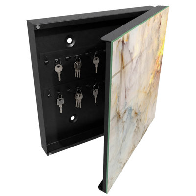 Key cabinet for home, Opens to the right, 30x30x5, White, Marble structure with dynamic lines, 