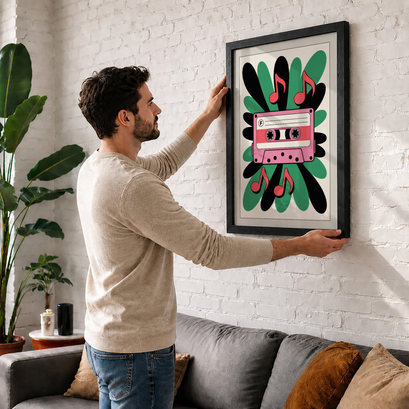 Cassette Dreams Retro - Framed Print, A4 - 29.7 x 21.0 cm, Oak
