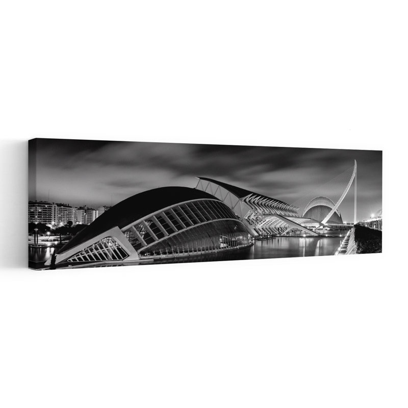 «Valencia Night», architecture abstraite géométrique moderne, art mural ville, H 20 po x l 60 po