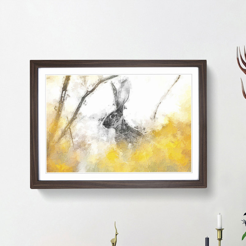 Alert Hare In The Meadow In Abstract Framed Print, 45cm H x 63cm W x 2cm D, Walnut Framed