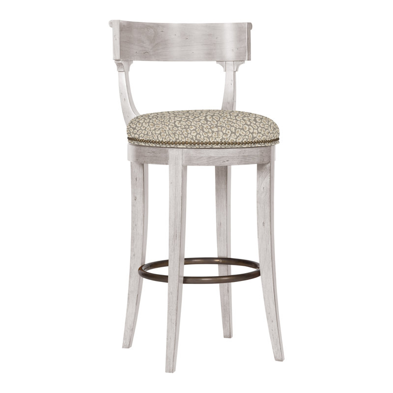 Miles Swivel Upholstered Bar Stool with Solid Wood Frame, Yes, Callaloo Cotton, Dove Gray
