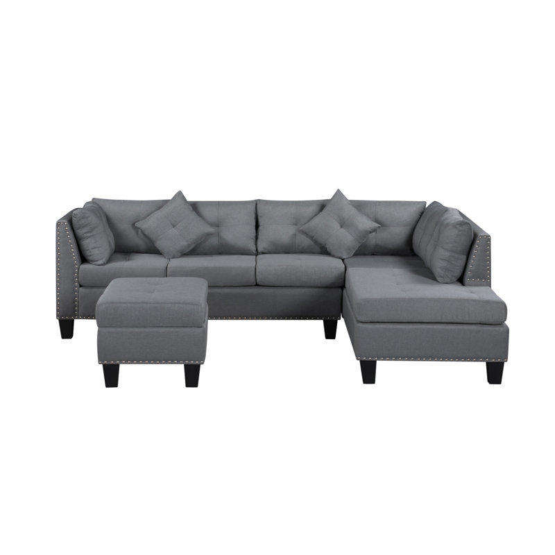 104.5" Upholstered Sofa,Chaise & Ottoman