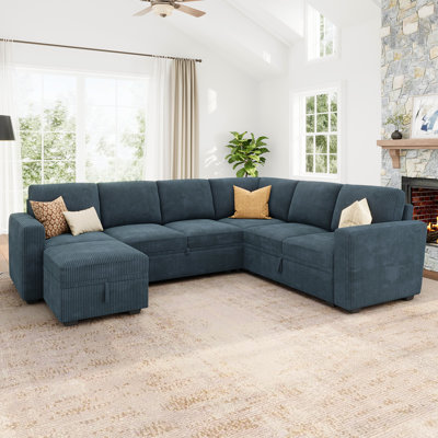  Corduroy Sleeper Sectional U Shaped Modular Sofa Bed With Storage Space