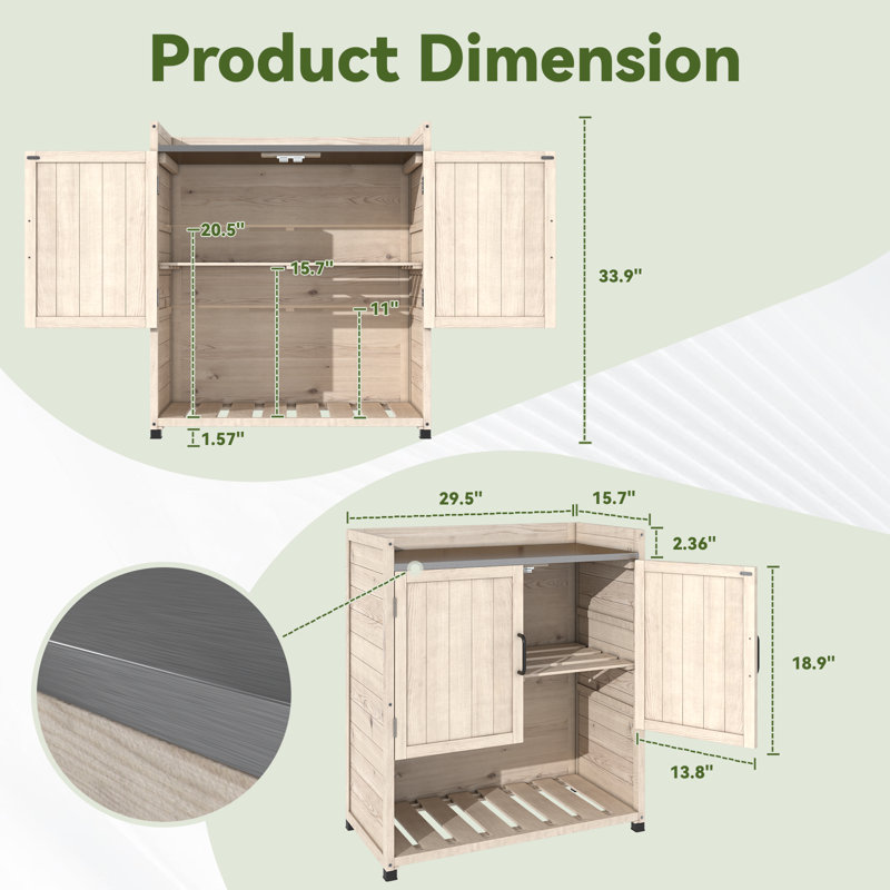 Armoire de rangement d'extérieur en bois avec tablette réglable, Beige