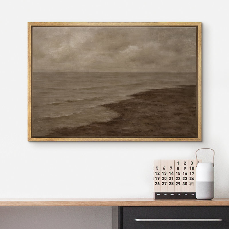 «Calm Coastal Shoreline Cloudy Moody Seascape», reproduction d'art sur toile encadrée dans la chambre principale