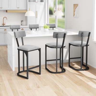 Ensemble de 6 tabourets de bar à hauteur de comptoir Modern, 26,4 po, sièges rembourrés en velours avec dossier incurvé, structure en métal avec repose-pieds, gris