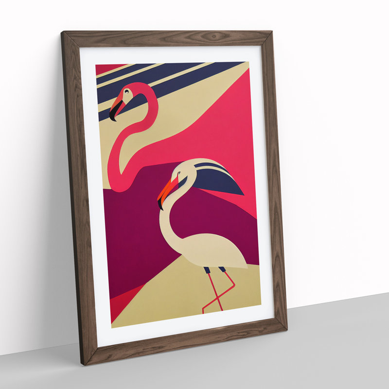 Flamingos - Wall Art, 34cm H x 25cm W x 2cm D, Walnut Framed Paper
