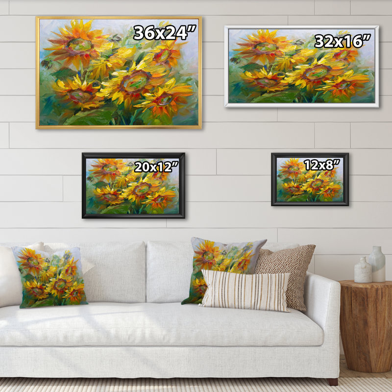 " Yellow Sunflower Painting " Painting Print, 8" H x 12" W x 1" D, Black Floater Framed