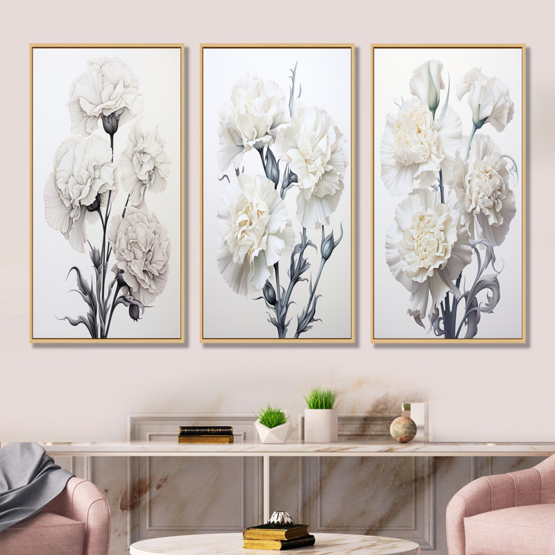 Monochrome Minimalism Carnations, Cadre flottant brun, H 32 po x l 48 po