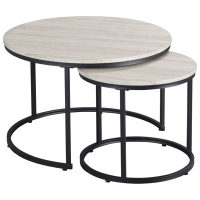 HOMCOM Round Nesting Tables Set of 2, Stacking Coffee Table Set with Metal Frame for Living Room, Grey